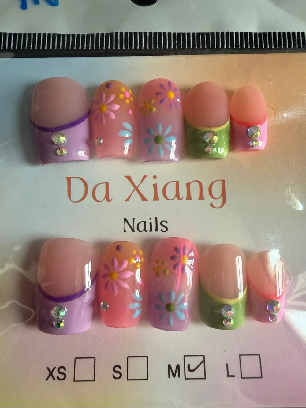 Da Xiang Floral Press-On Nails - Pink, Purple, Green Accents